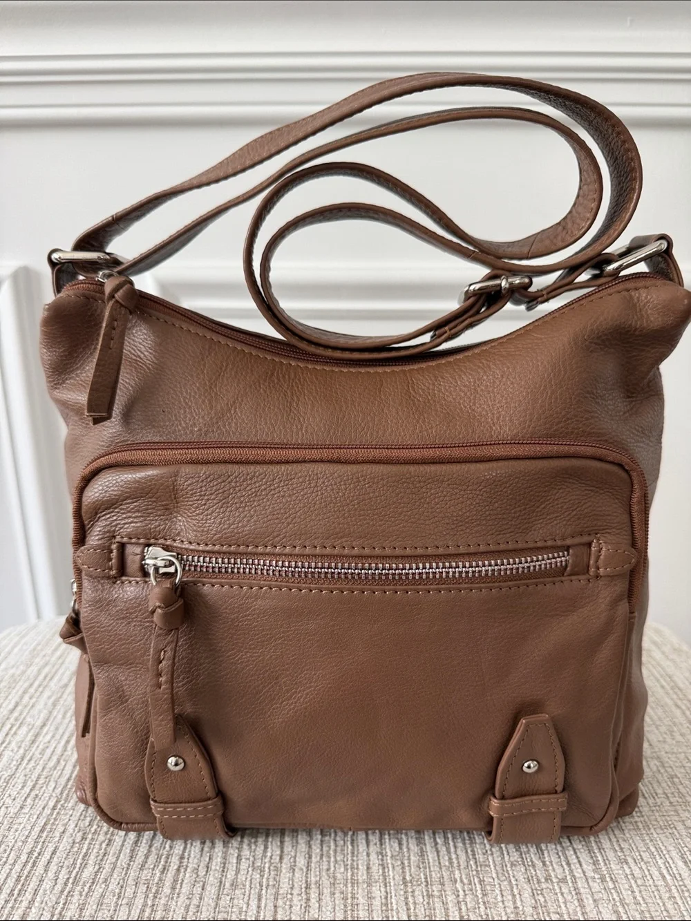 Great American Leather Works Brown Shoulder Crossbody Bag Purse Multi Pockets